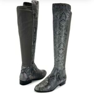 Michael Kors Bromley Grey Leather Snake Print Over The Knee Boots